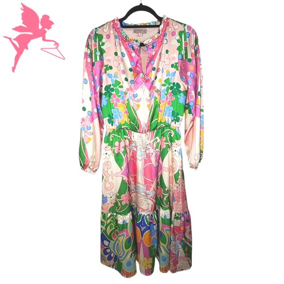 CIEBON Irena Floral Long Sleeve Satin Dress - Picture 3 of 11